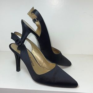 Yves Saint Laurent Black Satin Sling Backs. Size 8M